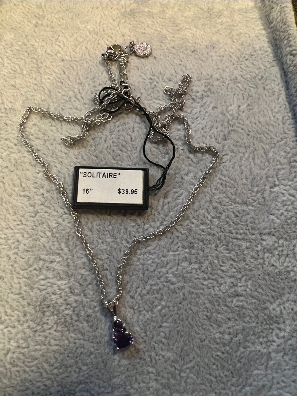 Solitaire Silver Necklace with Purple solitaire Pendant